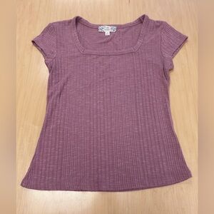Pink Republic Mauve Ribbed Square Neck Short Sleeve Top